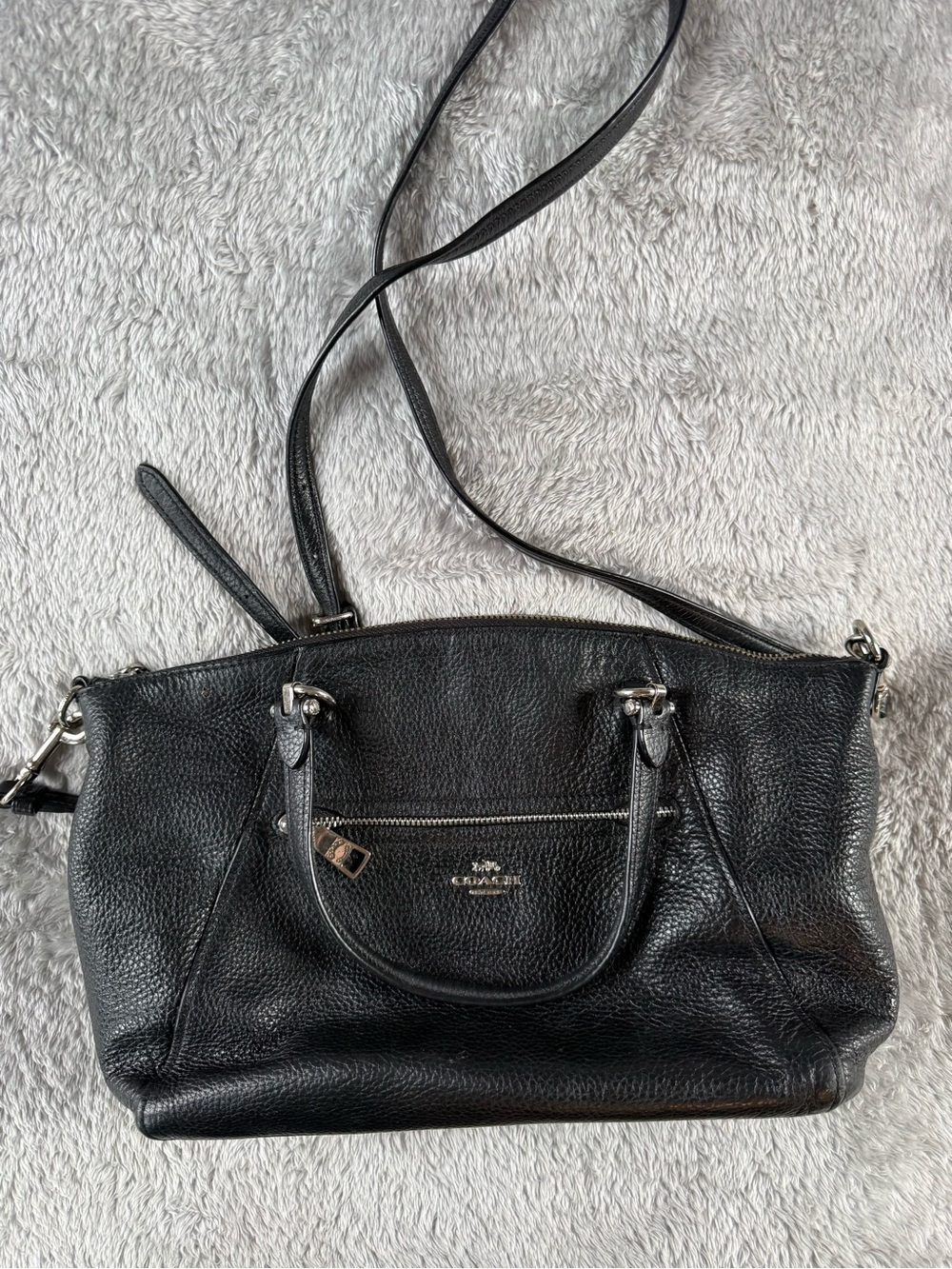 Coach Black Pebbled Leather Satchel with Detachable Crossbody Strap